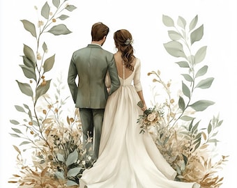 12 Bride and Groom Clipart, Wedding Invitation,Wedding Couple,Printable Watercolor,High-Quality JPGs,Papercraft, Junk Journal, Digital Craft