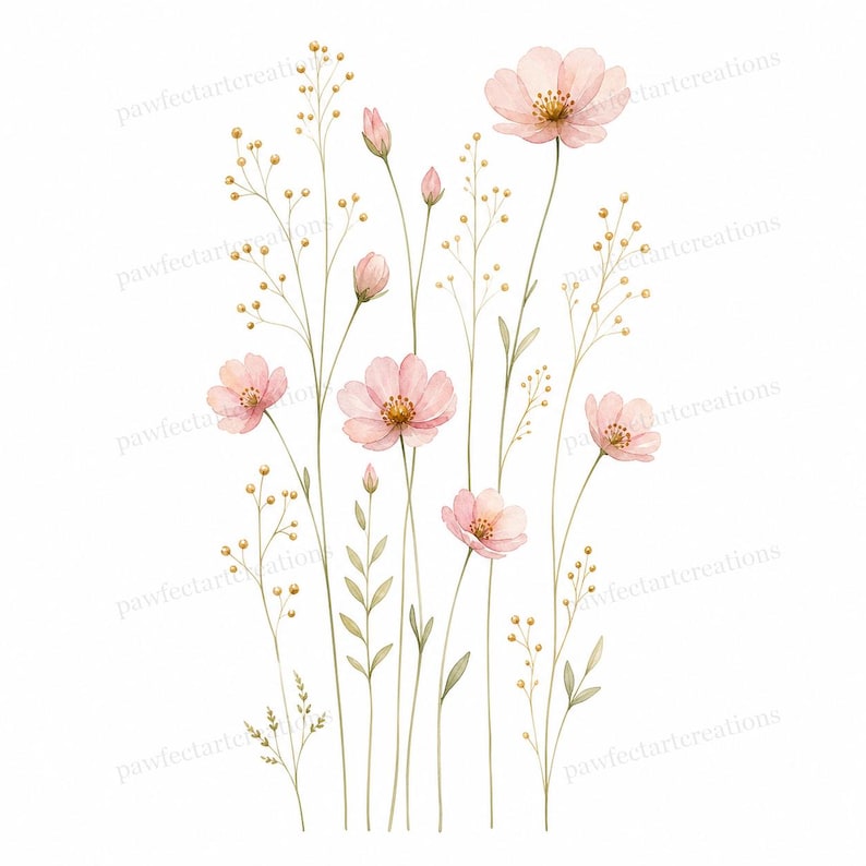 20 Pastel Wildflower Panels Clipart, Wedding Stationery and Journal Borders, Watercolor JPG, Digital Download, Commercial Use