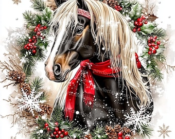 22 imágenes prediseñadas de caballos navideños, imágenes prediseñadas de invierno, tarjetas navideñas, animales navideños, impresiones navideñas, archivos JPG de alta calidad, manualidades de papel, diario basura