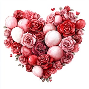 10 süße Valentinstag Luftballons Clipart, rosa Rosen, druckbare Aquarell, hochwertige JPGs, Papercraft, Junk Journal, Digital Craft