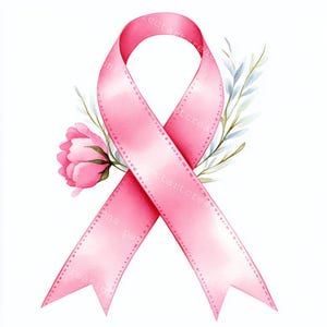 13 Pink Awareness Ribbon with flower Clipart, Breast Cancer Awareness, Printable Watercolor, High-Quality JPGs, Papercraft Junk Journal, Digital Craft