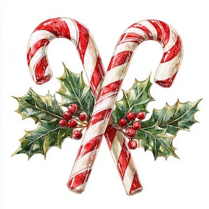 10 bastones de caramelo navideños, tarjetas navideñas, dulces navideños, acuarelas imprimibles, archivos JPG de alta calidad, manualidades con papel, diario basura, manualidades digitales