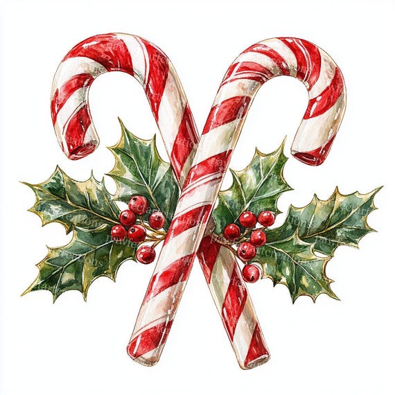 10 Christmas Candy Cane Clipart,Christmas Card, Sweet Christmas,Printable Watercolor,High-Quality JPGs,Papercraft,Junk Journal,Digital Craft