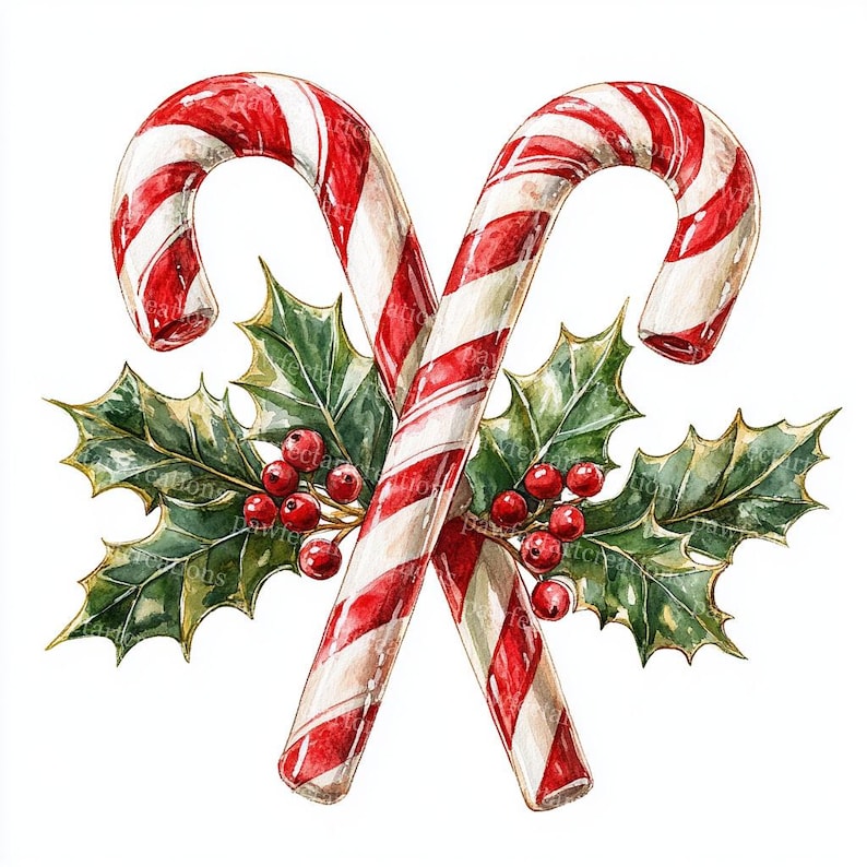 10 Christmas Candy Cane Clipart,Christmas Card, Sweet Christmas,Printable Watercolor,High-Quality JPGs,Papercraft,Junk Journal,Digital Craft