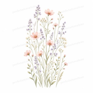 20 Pastel Wildflower Panels Clipart, Wedding Stationery and Journal Borders, Watercolor JPG, Digital Download, Commercial Use