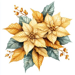 10 Luxurious Gold Poinsettia Clipart, Christmas Clipart, Printable