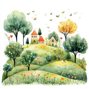 15 Clipart di giardini primaverili, Clipart di case primaverili, acquerelli stampabili, JPG di alta qualità, carta, diario spazzatura, artigianato digitale