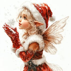 11 Clipart fée de Noël, clipart fée père Noël, joyeux Noël, aquarelle imprimable, fichiers JPG de haute qualité, création de papier, journal indésirable