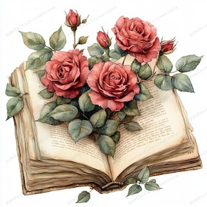 12 imágenes prediseñadas de libros florales, imágenes prediseñadas de libros abiertos, varias flores, acuarela imprimible, archivos JPG de alta calidad, manualidades de papel, diario basura, manualidades digitales
