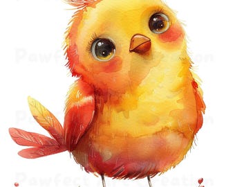 Whimsical Birds Clipart: Watercolor PNG Images (Digital Download)