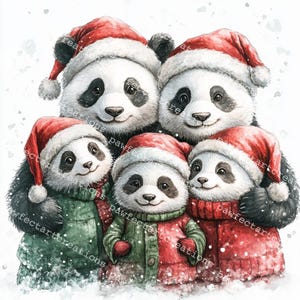 10 clipart fofos de família de pandas de Natal, panda com chapéu de Papai Noel, panda bebê, aquarela para impressão, JPGs de alta qualidade, diário de lixo, artesanato digital