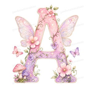 26 Garden Fairy Alphabet Clipart, Printable Watercolor JPG Letters, Digital Download, Commercial Use