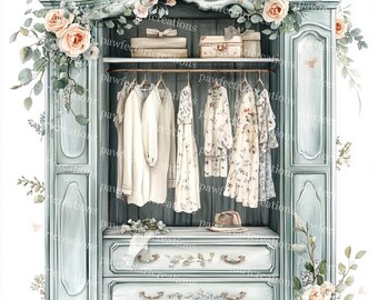 シャビーシックなワードローブのクリップアート：ヴィンテージの花柄 
