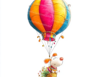 16 kleurrijke heteluchtballon clipart, cartoon luchtballon, afdrukbare aquarel clipart, hoogwaardige JPG's, Papercraft, Junk Journal, Digital Craft