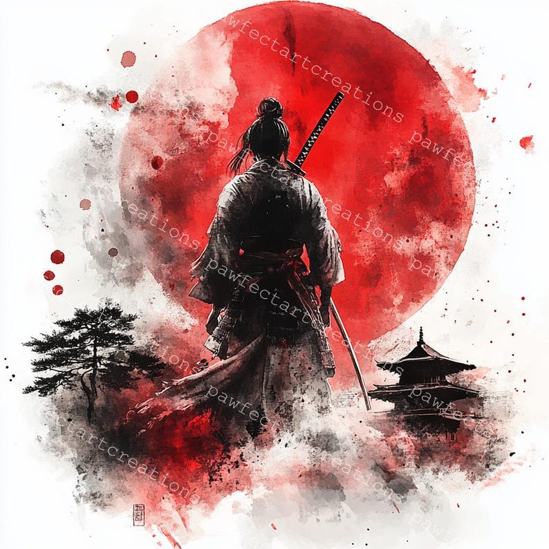 10 Samurai and Moon Clipart, Detailed Samurai Print, Printable ...