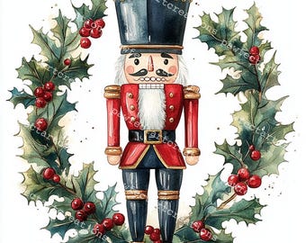 Christmas Nutcracker Clipart: Watercolor Style (Digital Download)