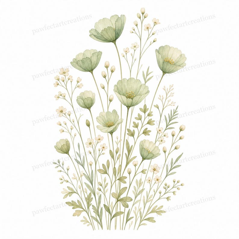 20 Pastel Wildflower Panels Clipart, Wedding Stationery and Journal Borders, Watercolor JPG, Digital Download, Commercial Use