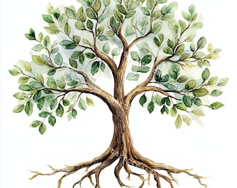 28 Tree of Life Clipart: Watercolor Oak Tree Art, High-Res JPGs (Digital Download)