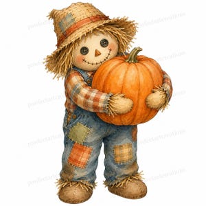 20 Scarecrow Corn Field Clipart, Cute Fall Autumn Harvest Pumpkin Patch, Printable Watercolor JPGs, Digital Download, Commercial Use