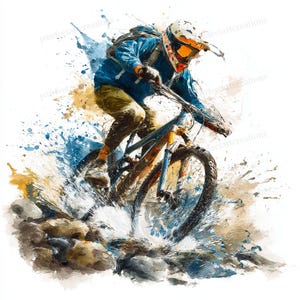 21 Mountain Bike Clipart, MTB Jumping Art, Dirt Bike Watercolor JPGs, Digital Download, Commercial Use
