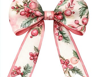 Christmas Bow Clipart: Watercolor Coquette Bows, Junk Journal (Digital Download)
