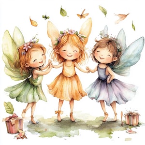 14 Cute Fairy Party Clipart, Fairies Clipart, Printable Watercolor, High-Quality JPGs, Papercraft Junk Journal, Digital Craft