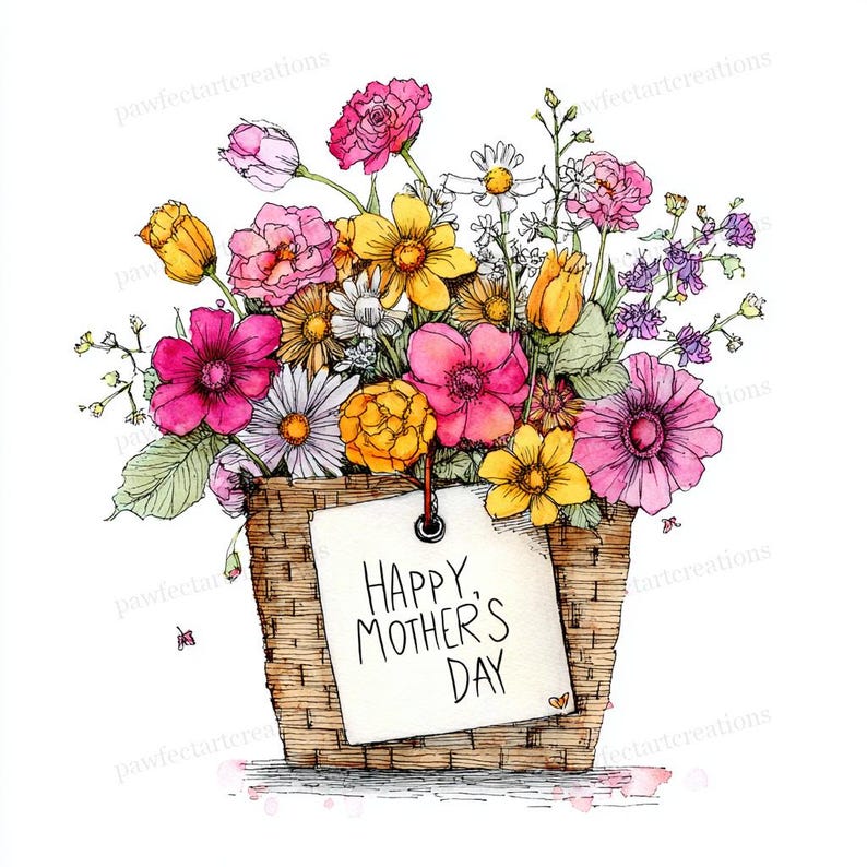 30 Quirky Mothers Day Flower Basket Clipart, Happy Mothers Day Art ...