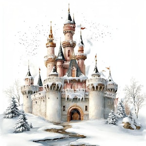 Winter Castle Clipart: Watercolor Palace JPGs for Junk Journals (Digital Download)