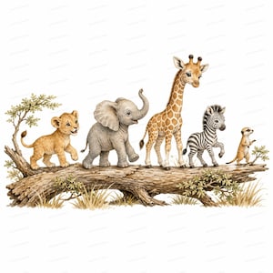 20 ramek do zdjęć Baby Safari Adventure Story, akwarele do zaproszenia Wild One Nursery JPG, pobieranie cyfrowe, wykorzystanie komercyjne