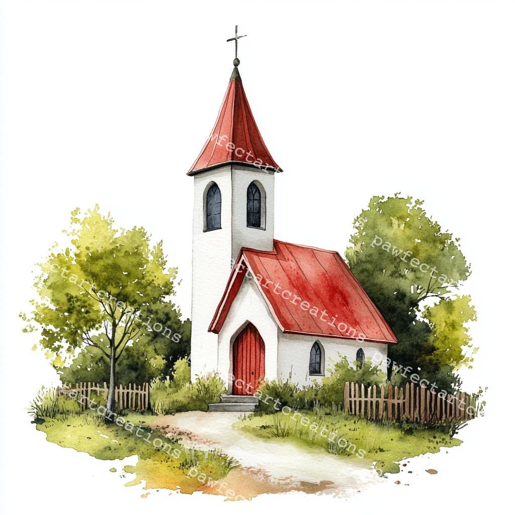 Watercolor Church Clipart: Old Chapel Illustration (Digital Download)