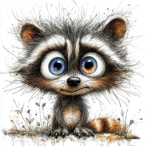 11 Funny Quirky Raccoon Clipart, Cute Raccoon, Printable Watercolor, High-Quality JPGs, Papercraft, Junk Journal, Digital Craft, Card Making