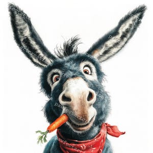 Funny Donkey Clipart: Watercolor Laughing Animal Art (Digital Download)