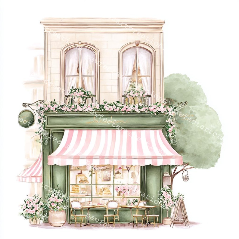 24 Cute Paris Cafe Clipart, Parisian Cafes, Paris Travel Art, Printable Watercolor, High-Quality JPGs, Papercraft, Junk Journal