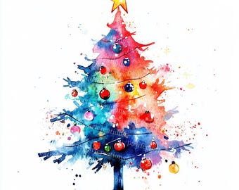 26 Abstrakte Weihnachtsbaum Clipart, festliche Feiertage, Weihnachtskarte, druckbare Aquarellzeichnung, hochwertige JPGs, Papierkunst, Junk Journal