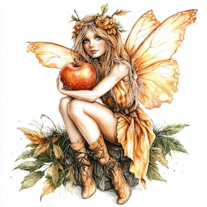 12 Clipart de fadas de outono, fadas de outono, fada de abóbora, aquarela para impressão, JPGs de alta qualidade, artesanato em papel, diário de lixo, artesanato digital