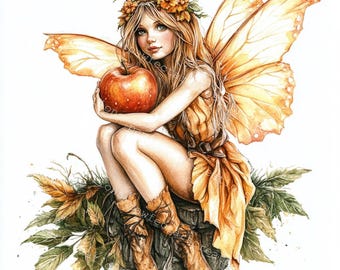 12 Autumn Fairy Clipart, Fall Fairies, Pumpkin Fairy, Printable Watercolor, High-Quality JPGs, Papercraft, Junk Journal, Digital Craft