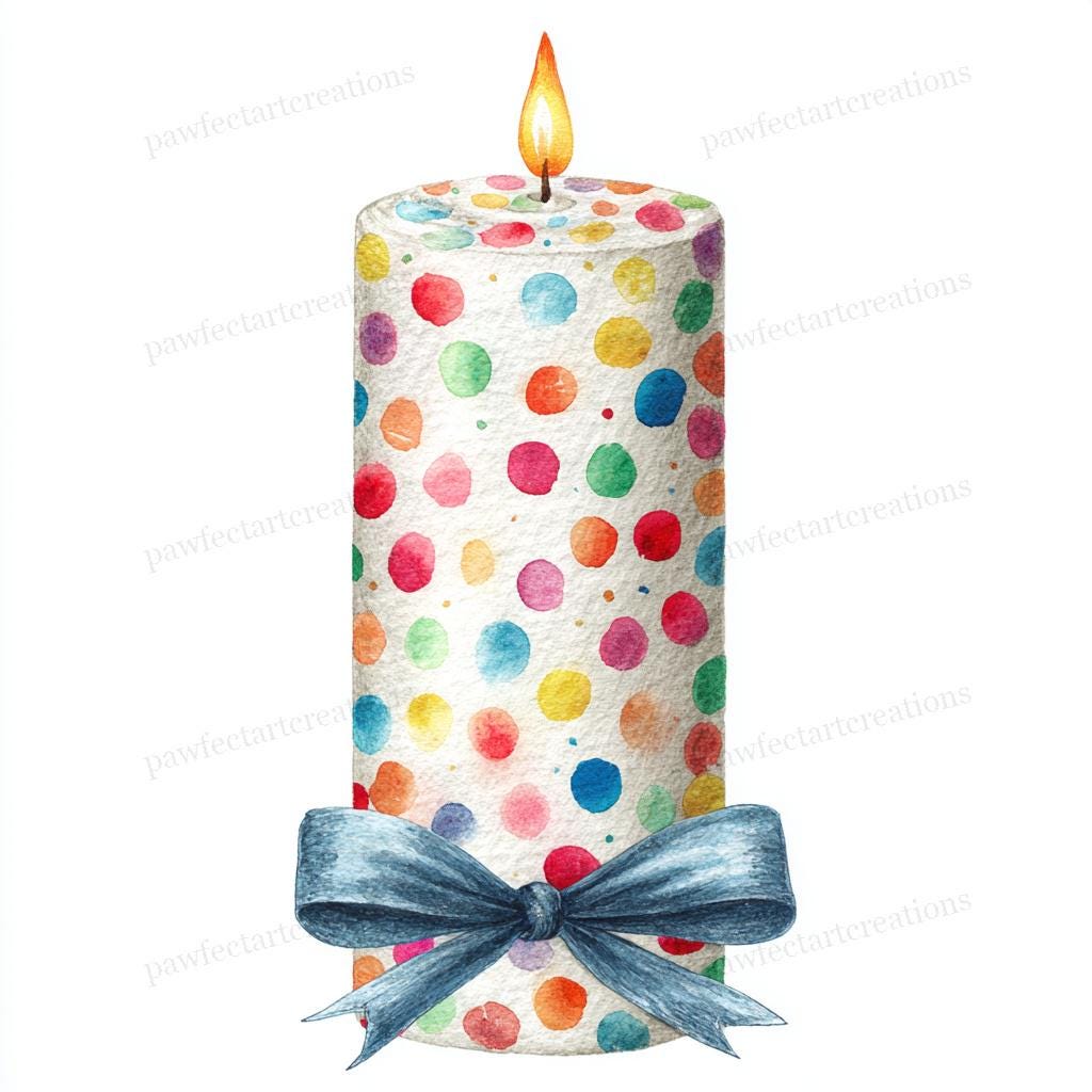 30 Colorful Birthday Candles Clipart, Watercolor Party Candle Jpgs ...