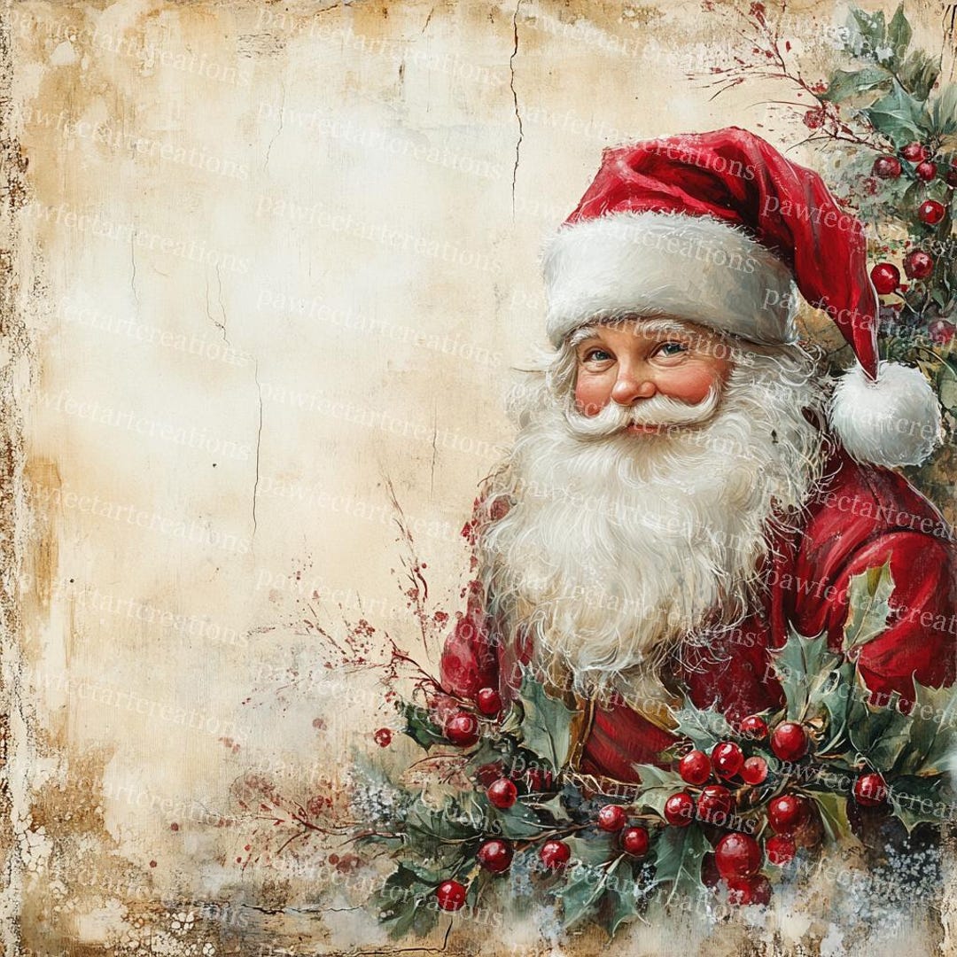 ヴィンテージサンタクロースのクリップアート：古紙のクリスマスカード