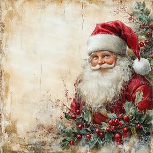 10 clipart de papel envelhecido de Papai Noel vintage, cartão de Natal, aquarela para impressão, JPGs de alta qualidade, artesanato em papel, diário de lixo, scrapbooking