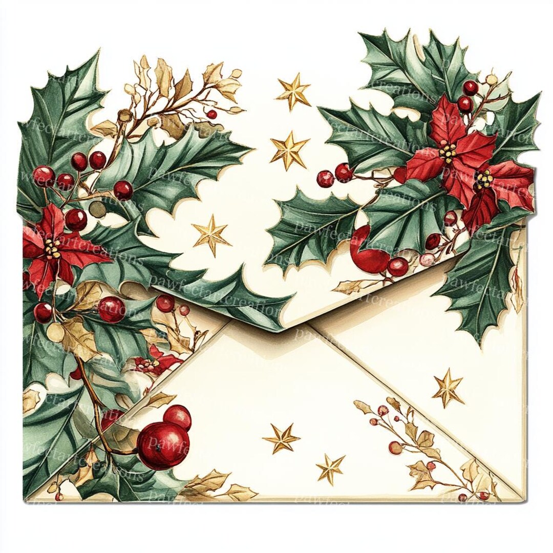 12 Vintage Christmas Envelopes Clipart, Retro Envelope, Printable ...
