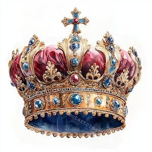 10 Crown Clipart, Royal Crown Clipart, Conjunto 1, Princesa Crown, King Crown, Aquarela para impressão, JPGs de alta qualidade, Papercraft, Junk Journal