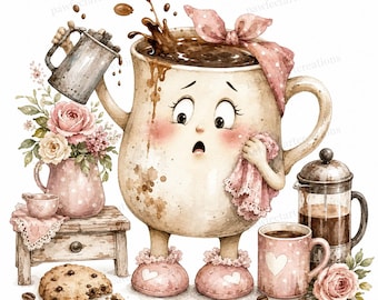 20 Rustic Coffee Morning Clipart, Cafe Art Watercolor JPGs, Digital Download, Commercial Use