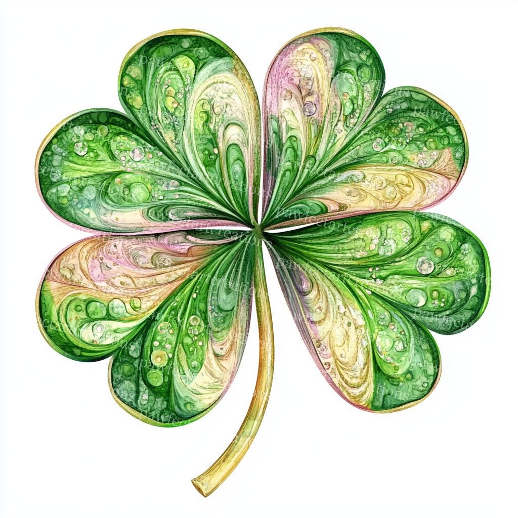 St. Patrick's Day Shamrock Clipart: Watercolor Four Leaf Clover ...