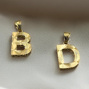Dije de letra inicial en oro macizo de 14 quilates: collar con letra personalizada, collar de oro macizo 3D, collar con monograma de nombre, collar artesanal.