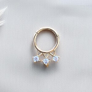14K Diamant Solid Gold Hoop Ring, Zirkonia, Hinge Hoop Septum Clicker, Knorpelohrring, Daith Piercing, Nasenring, Conch Hoop, CZ