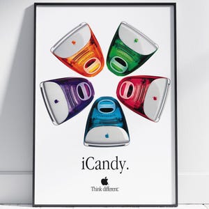 Apple iMac iCandy Vintage Poster Retro Tech Advert Art Print, Perfect for Home or Office Decor, Gift for Apple Fans, Tech Wall Art