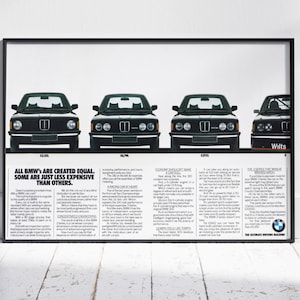 Póster vintage de BMW Serie 3, anuncio de revista, impresión artística clásica retro auténtica, perfecta para la decoración del hogar o la oficina, regalo para hombres, regalos para papá