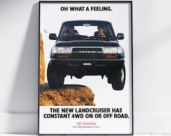 Póster publicitario de Toyota Landcruiser, impresión artística clásica retro vintage, perfecto para decoración del hogar o la oficina, regalo ideal para entusiastas de los automóviles.