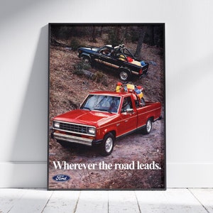 Cartaz de anúncio vintage Ford Ranger, impressão de arte clássica retrô, perfeita para decoração de casa ou escritório, presente ideal para entusiastas de carros, presentes para homens,