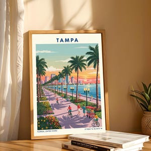 Tampa Flordia USA Travel Poster – Vintage Florida Wall Art Print, Retro Skyline Home Decor for Living Room or Office image 4